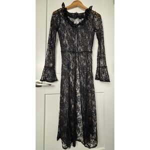 DIZZIRE Whimsigoth Dark Fairy Lace Sheer Mesh Cardigan Kimono Flare Sleeve - M